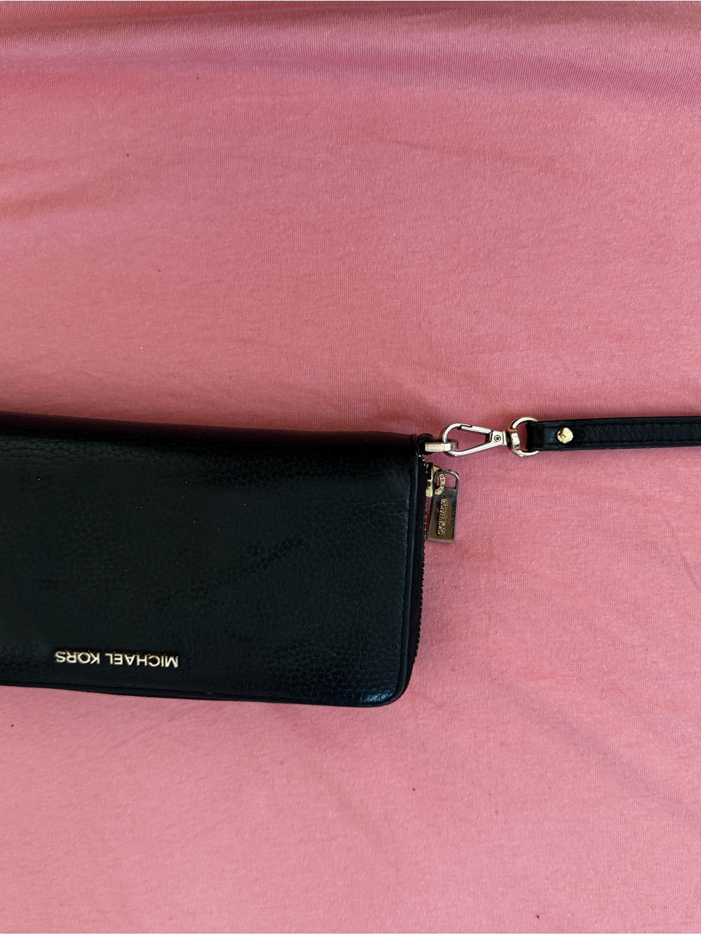 Michael Kors Black Leather Wristlet with Gold Accent